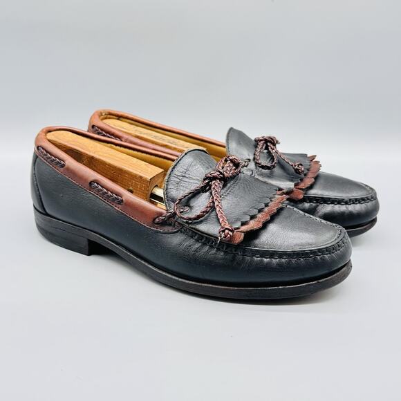 Allen Edmonds Shoes Mens 8.5 Black Leather Kiltie Loafers Moc Toe Dress Vtg USA main image 4